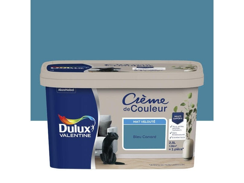 Peinture bleu canard mur, boiserie Creme de couleur DULUX VALENTINE mat 2.5 l