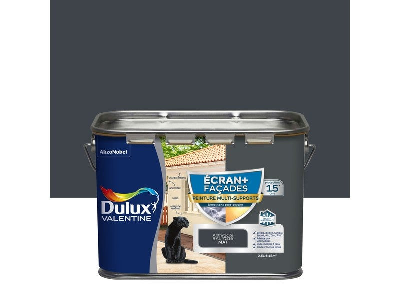 Peinture facade Ecran + multi-supports DULUX VALENTINE, anthracite, 2.5 l