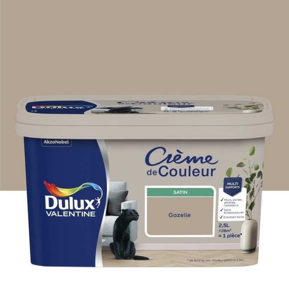 Peinture gazelle pour mur et boiserie Crème de couleur satiné 2.5 l