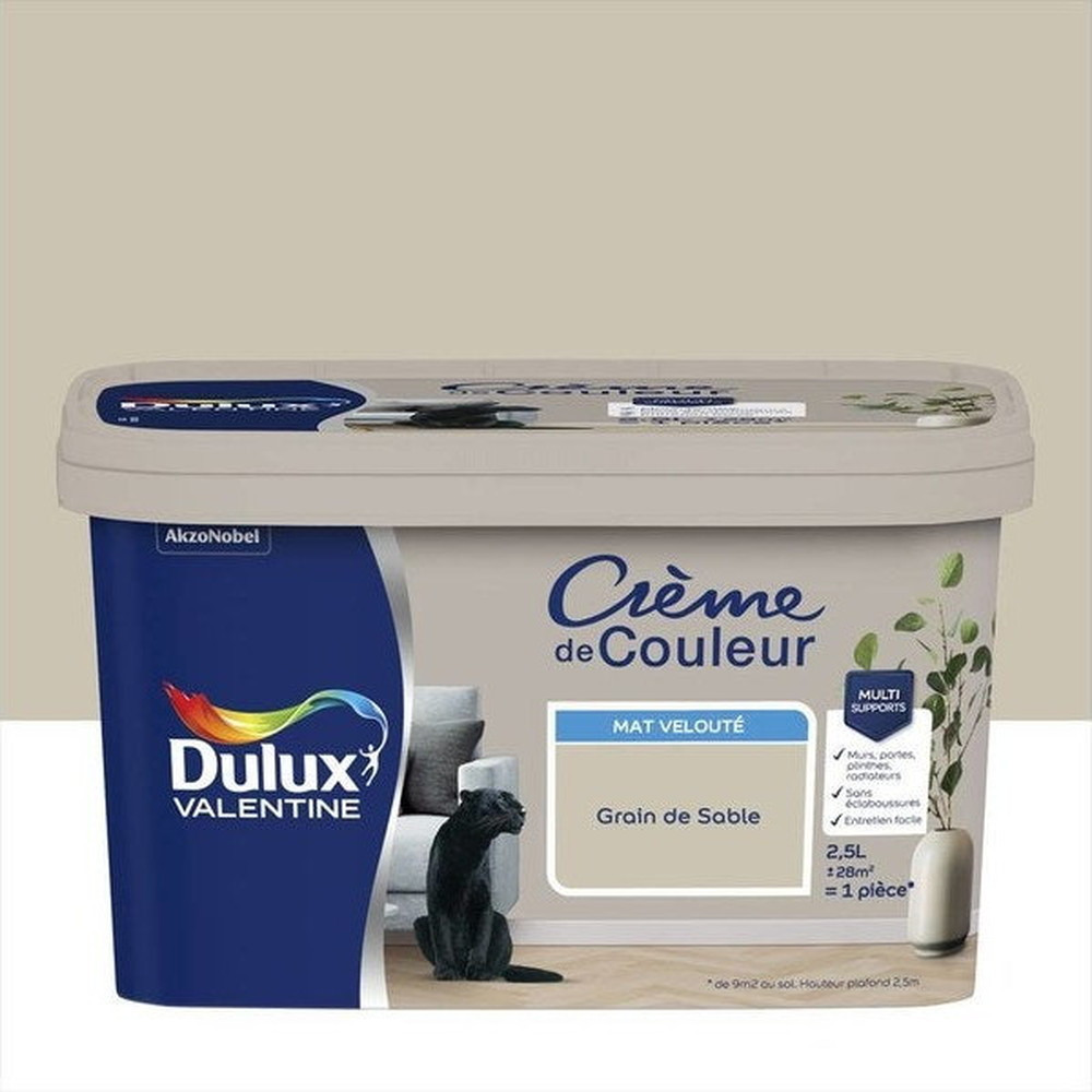 Peinture grain de sable pour mur et boiserie Crème de couleur mat 2.5 l