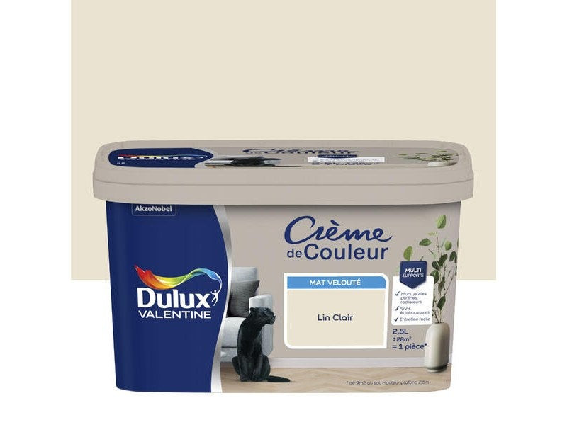 Peinture lin clair mur, boiserie Creme de couleur DULUX VALENTINE mat 2.5 l
