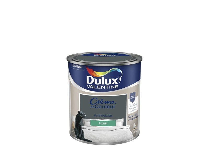 Peinture mur, boiserie crème de couleur DULUX VALENTINE anthracite satiné 0.5L