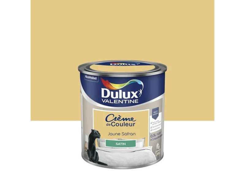 Peinture mur, boiserie Creme de couleur DULUX VALENTINE jaune safran satin 0.5 l