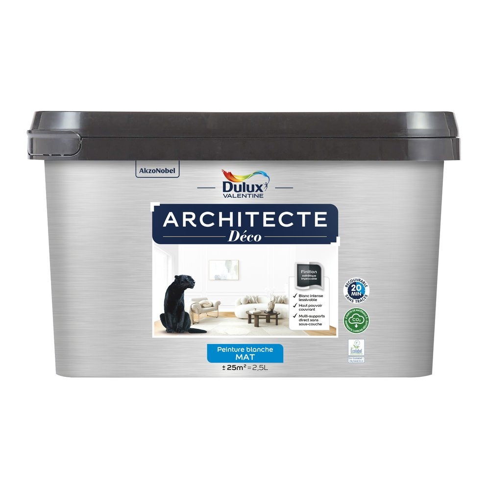 Peinture mur, plafond, blanc mat DULUX VALENTINE Architecte déco 2.5L