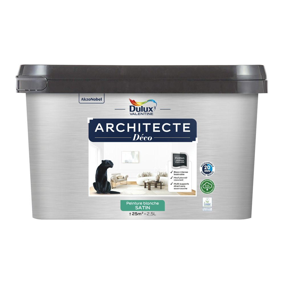 Peinture mur, plafond blanc satin DULUX VALENTINE Architecte déco 2.5L
