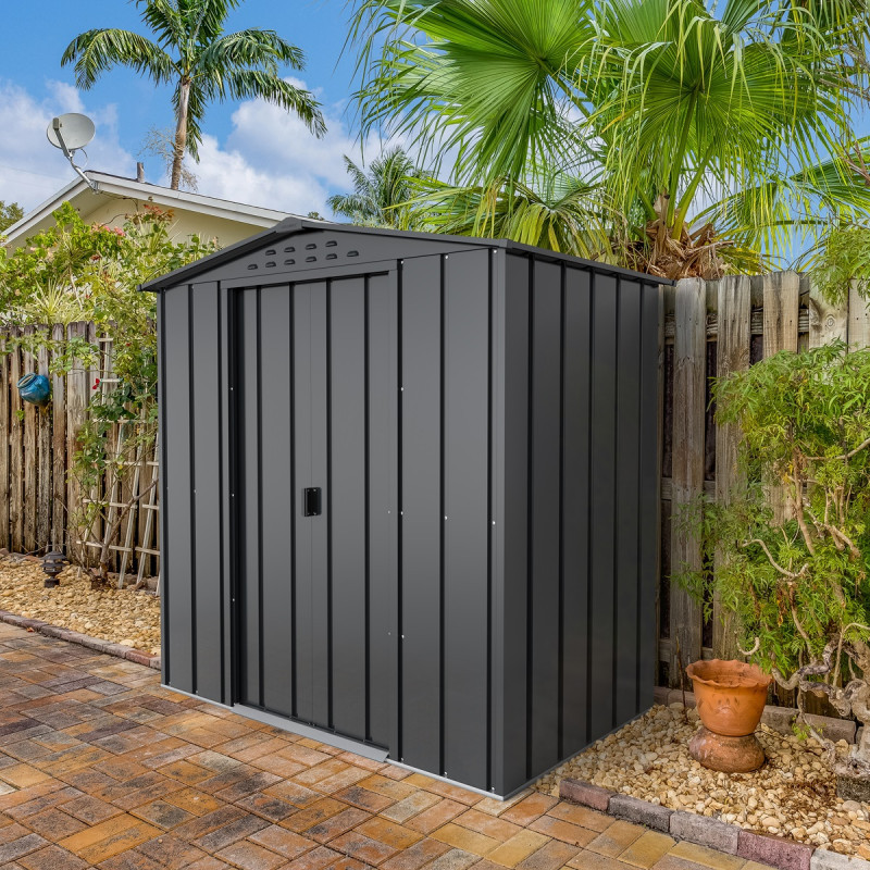 Abri de jardin métal imitation bois 2,48 m² avec kit d’ancrage - anthracite - grande hauteur