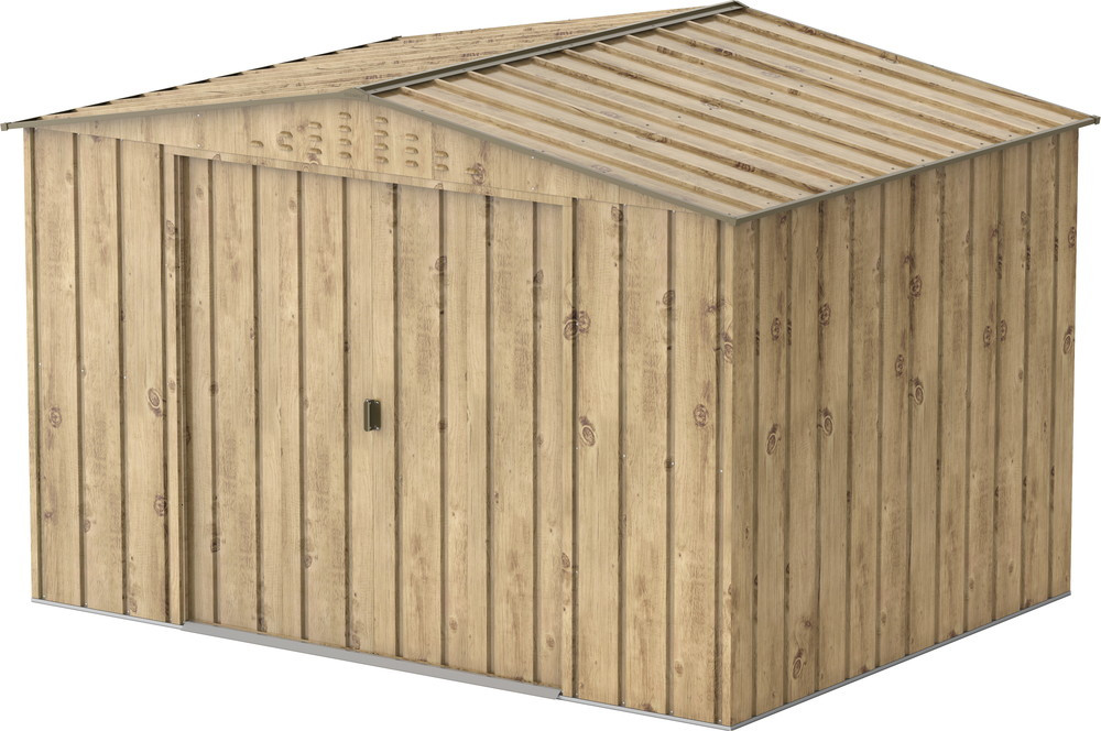 Abri de jardin métal WOODGRAIN - 7,75m² - kit ancrage - Imitation bois