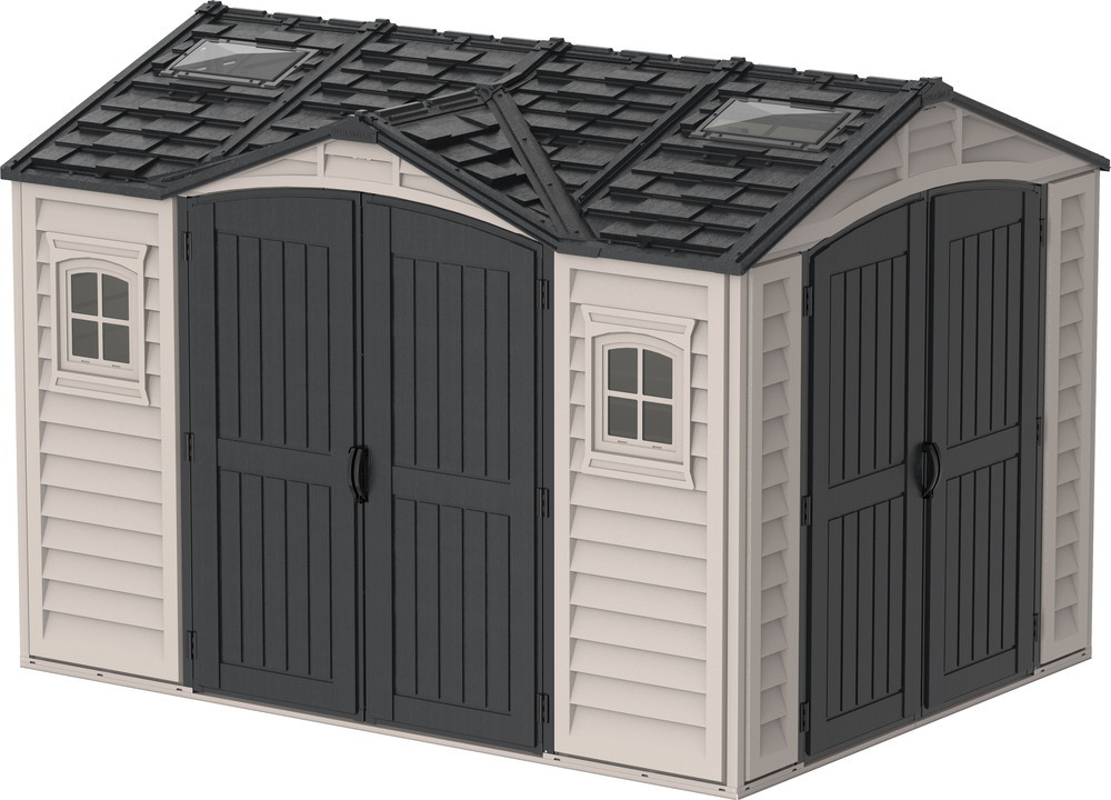 Abri PVC DARK GREY Apex 8,05m² - kit fondation, 2 fenêtres, 2 puits de lumière - Gris