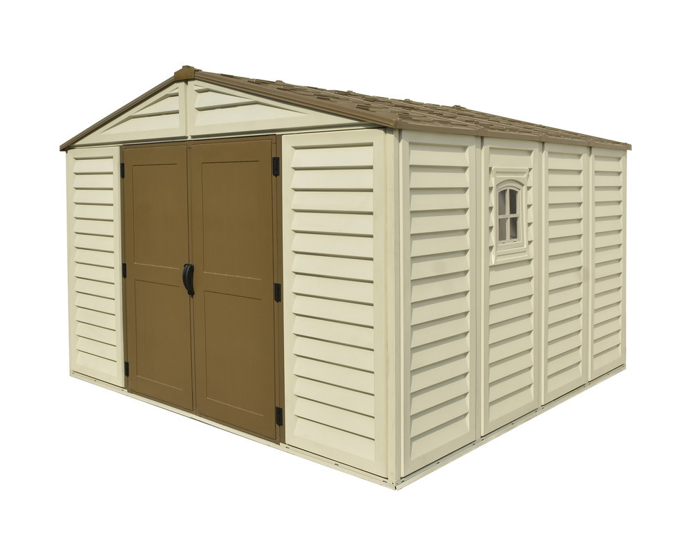 Abri PVC Woodstyle PREMIUM - 10,56m² - Kit fondation + 1 fenêtre - Beige