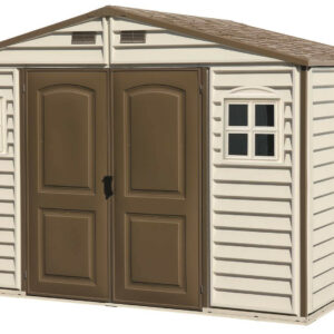 Abri PVC Woodstyle PREMIUM - 7,68m² - Kit fondation + 3 fenêtres - beige