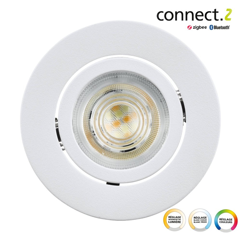 Kit 1 spot encastré connecté Zigbee bluetooth Saliceto blanc/couleurs rond blanc