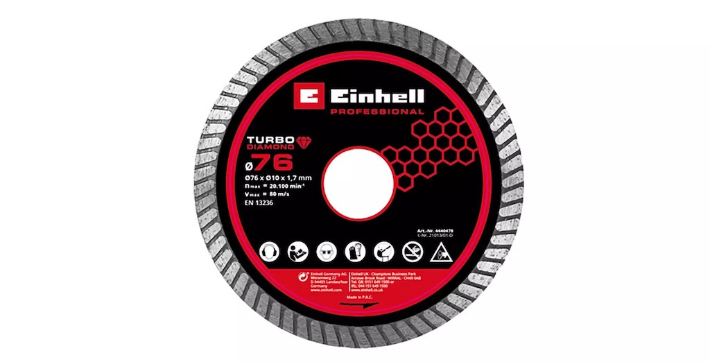 Disque de coupe diamant - 76 mm - 1,8 mm - Alésage 10 mm - Pour carrelage et faïence - Vitesse max. 80 m/s