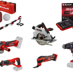 Kit chantier sans fil Einhell - Meuleuse - scies - perceuse - ponceuse + 2 batteries 4.0Ah + chargeur