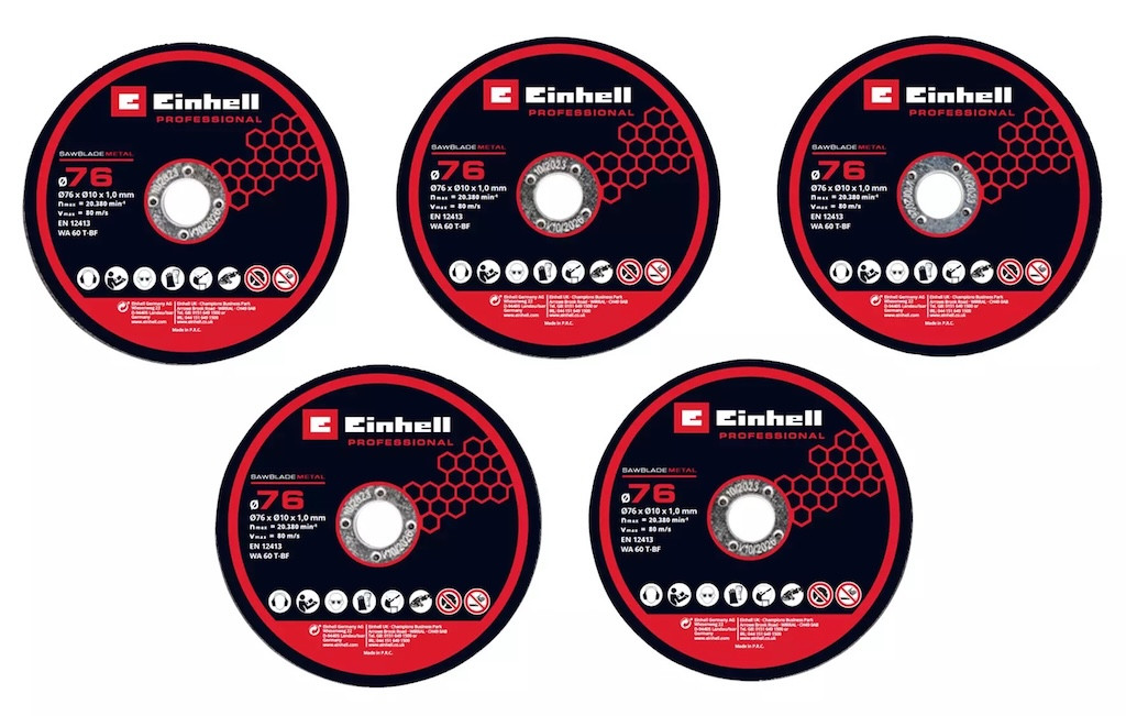 Kit de 5 disques de coupe fins – 76 mm – Métal – Alésage 10 mm
