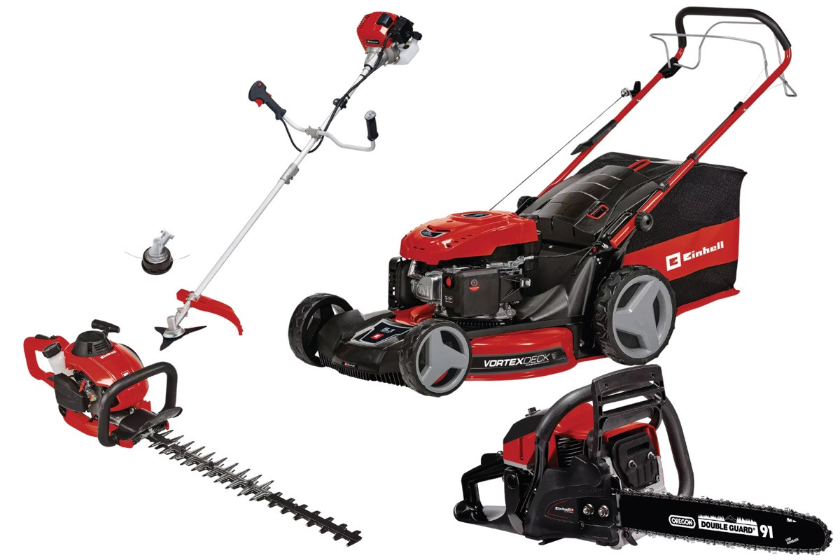 Kit thermique jardin Einhell - Tondeuse 56 cm - débroussailleuse - taille-haie - tronçonneuse