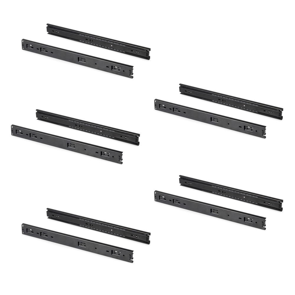 5 paires de coulisses a billes pour tiroirs à sortie totale, H 45 mm, L 600 mm, noir
