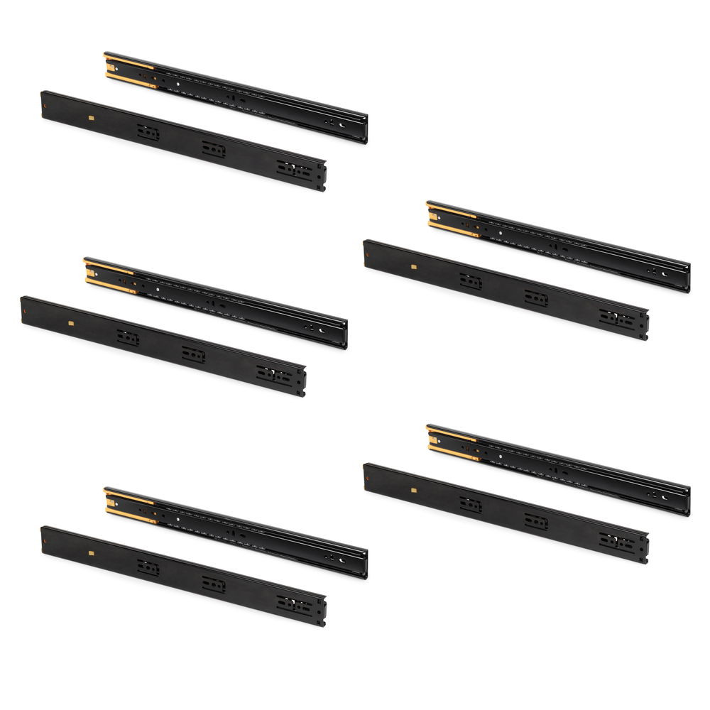 5 paires de coulisses a billes, tiroirs à sortie totale, fermeture amortie, L 550 mm, noir