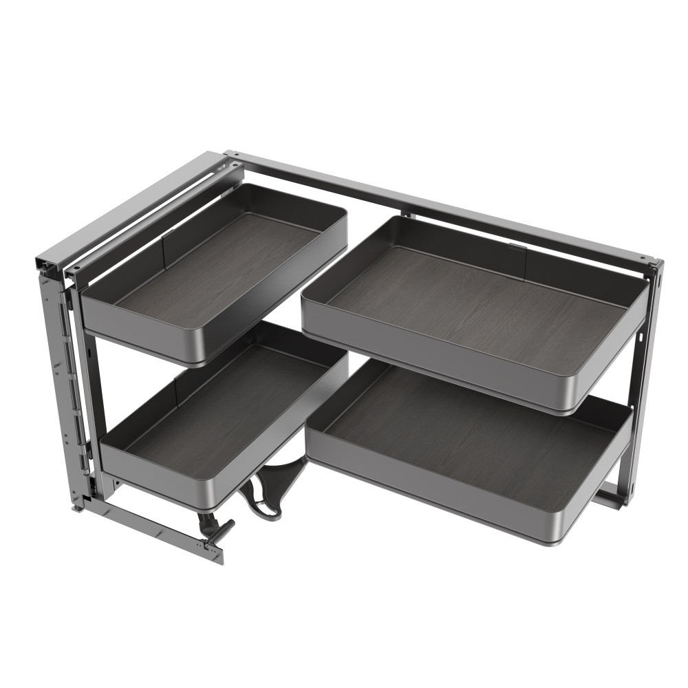 Accessoire extractible Harmony pour meuble de cuisine - Gauche - Acier et Bois - Gris anthracite