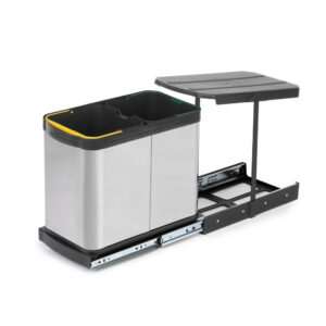 Bac à recyclage pour montage inférieur et extraction manuelle/automatique dans les éléments de cuisine - Inox 2x12 litres plast
