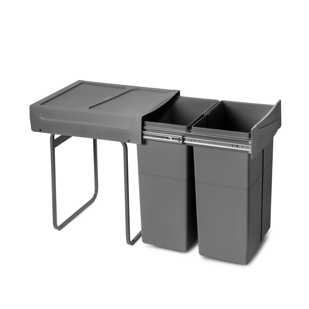 bac de tri sélectif a montage inférieur et extraction manuelle pour élément de cuisine Recycle - 2x25litres - Plastique gris a