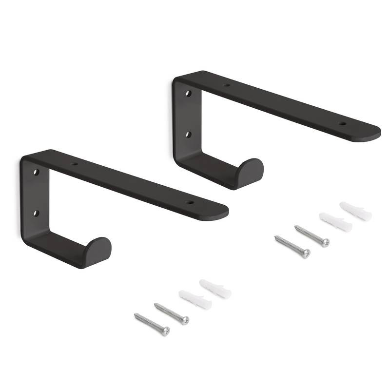 Jeu de supports pour étagères en bois Shelf avec cintre intégré - Acier - Noir