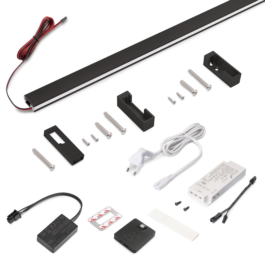Kit barre de penderie Luxe LED Neonlynx 1150 mm - noir texturé - détecteur RF Smart 2700 K
