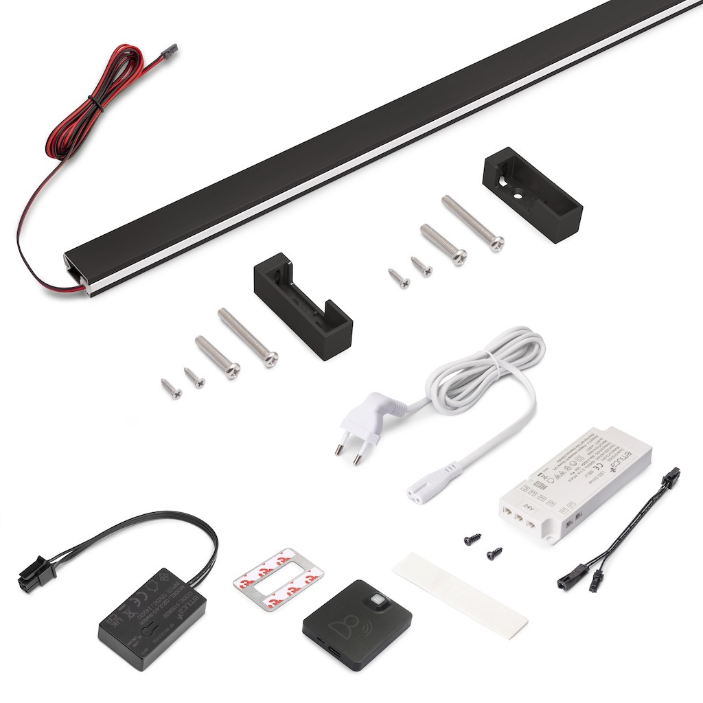 Kit barre de penderie Luxe LED Neonlynx 900 mm - noir texturé - détecteur RF Smart 2700 K