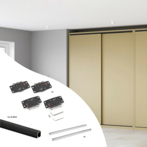 Kit de ferrures pour Flow2 2 portes coulissantes et à fermeture souple avec rails encastrés 2 - 35m - panneaux non inclus - Pe