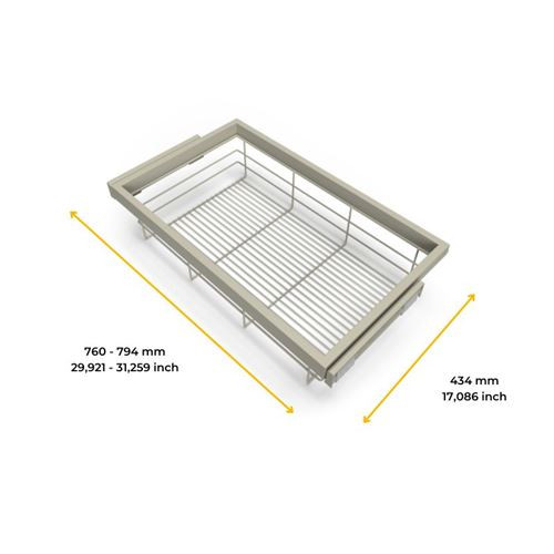 Kit de panier et cadre coulissant - fermeture souple pour armoire- réglable- module 800mm- Gris pierre