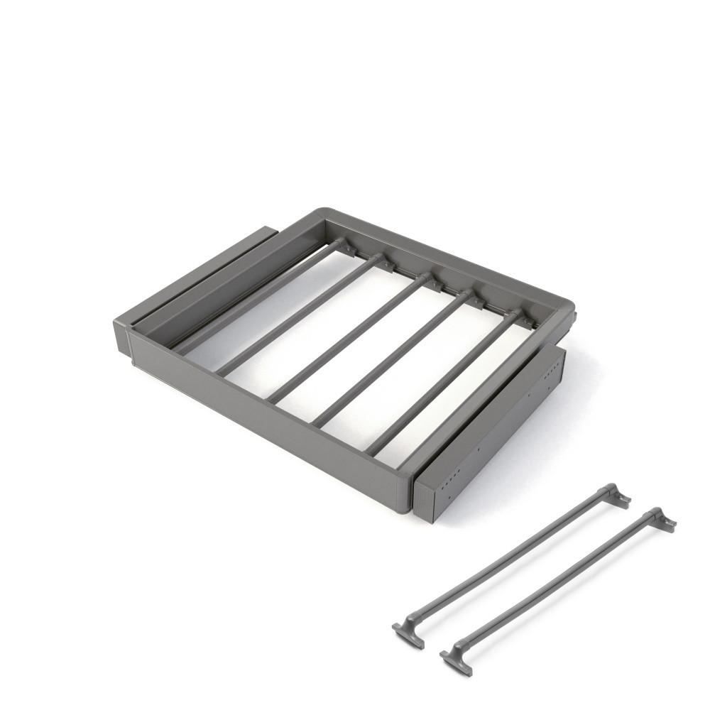 Kit de porte-pantalon à 7tringles et rack ajustable Quartz pour armoires - glissières extension totale et à fermeture douce -