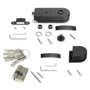 Kit de serrure et de gache pour portes en verre doubles 8-12mm - loquet horizontal - acier et aluminium - Noir