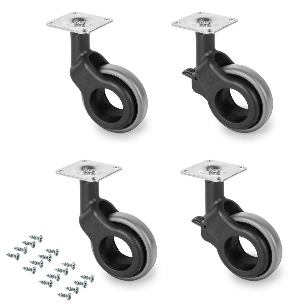 Kit roulettes Hole 2 avec platine de montage, Ø 50 mm, Plastique gris