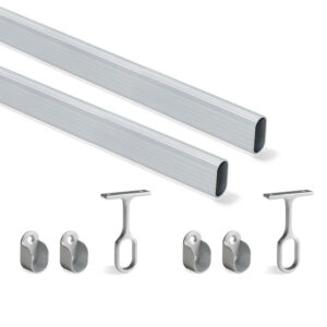 Kit tube de penderie 30x15 mm aluminium, L 1150 mm, Anodisé mat