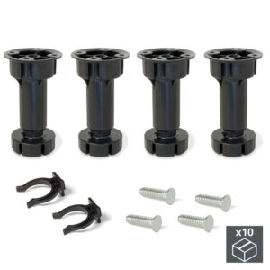 Lot de 10 kits de 4 pieds Bone réglables H120 mm en plastique noir