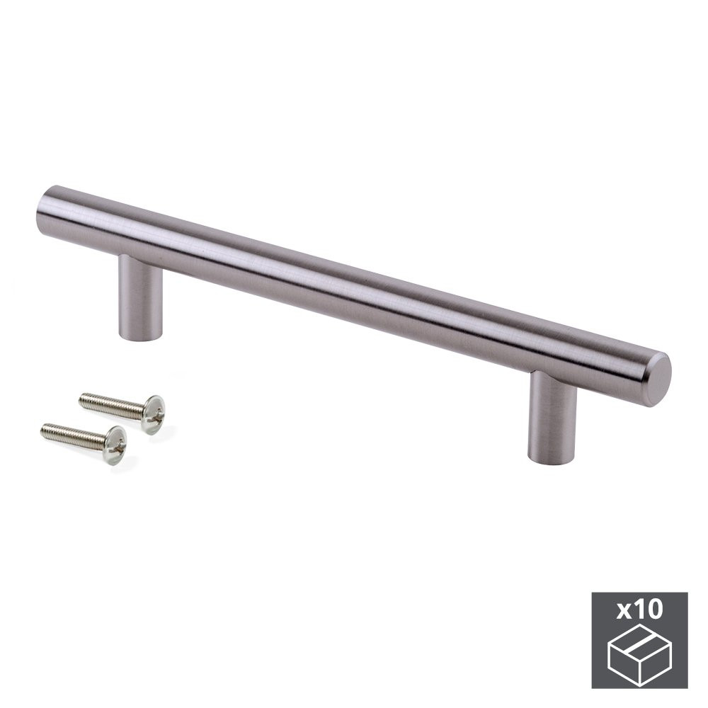 Lot de 10 poignées Orlando D. 12 mm en acier finition nickel satiné avec entraxe 224 mm