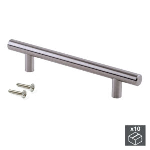Lot de 10 poignées Orlando D. 12 mm en acier finition nickel satiné avec entraxe 384 mm
