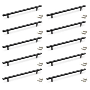 Lot de 10 poignées pour meubles Orlando -  L336mm -  entraxe 256mm -  Acier -  Peint en noir