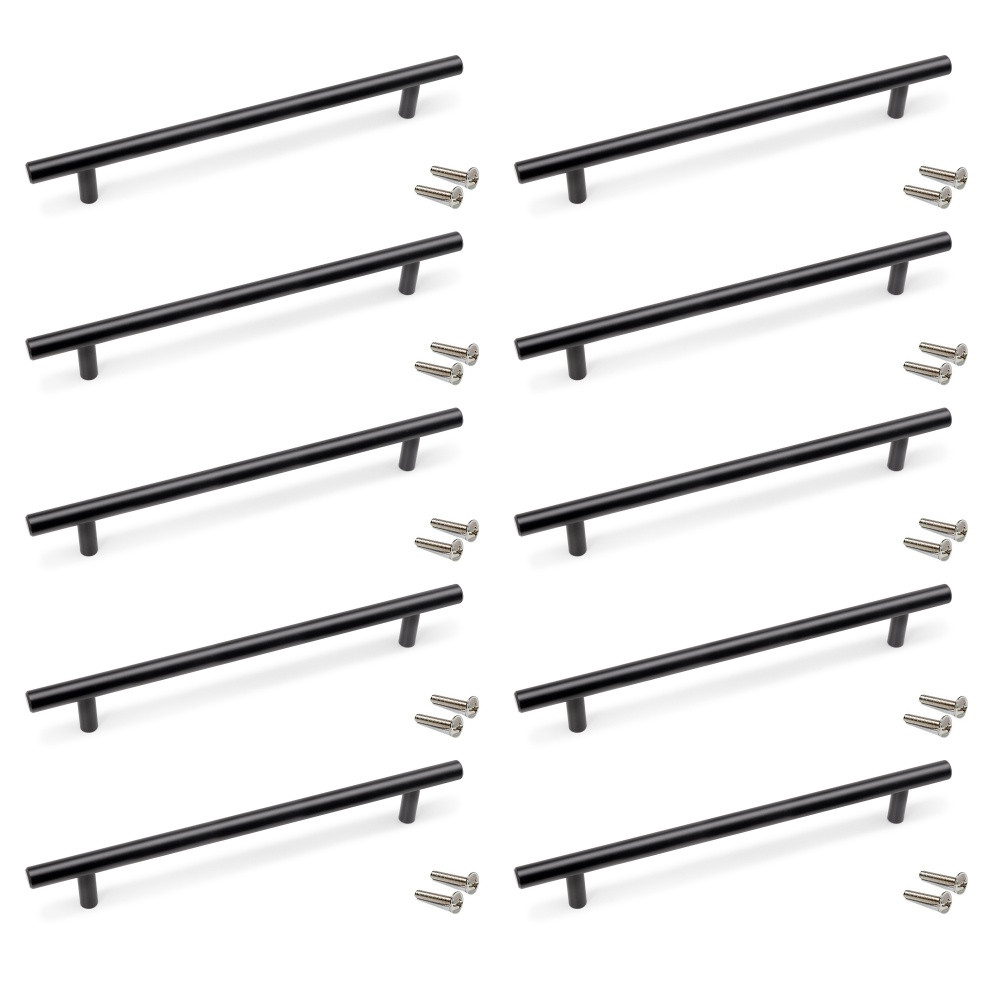 Lot de 10 poignées pour meubles Orlando - L336mm - entraxe 256mm - Acier - Peint en noir