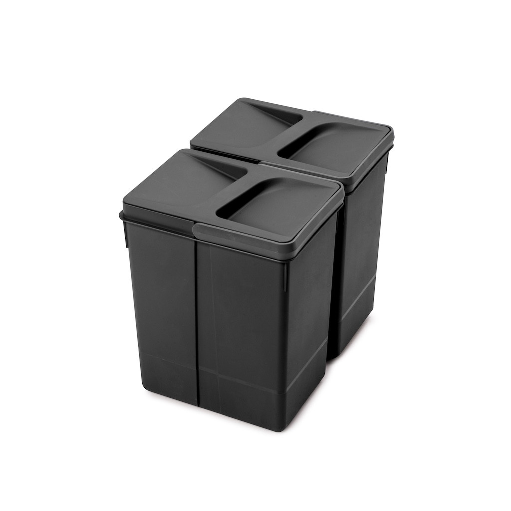 Lot de 2 bacs de tri Emuca Recycle pour tiroir de cuisine - 2 x 7 L noir