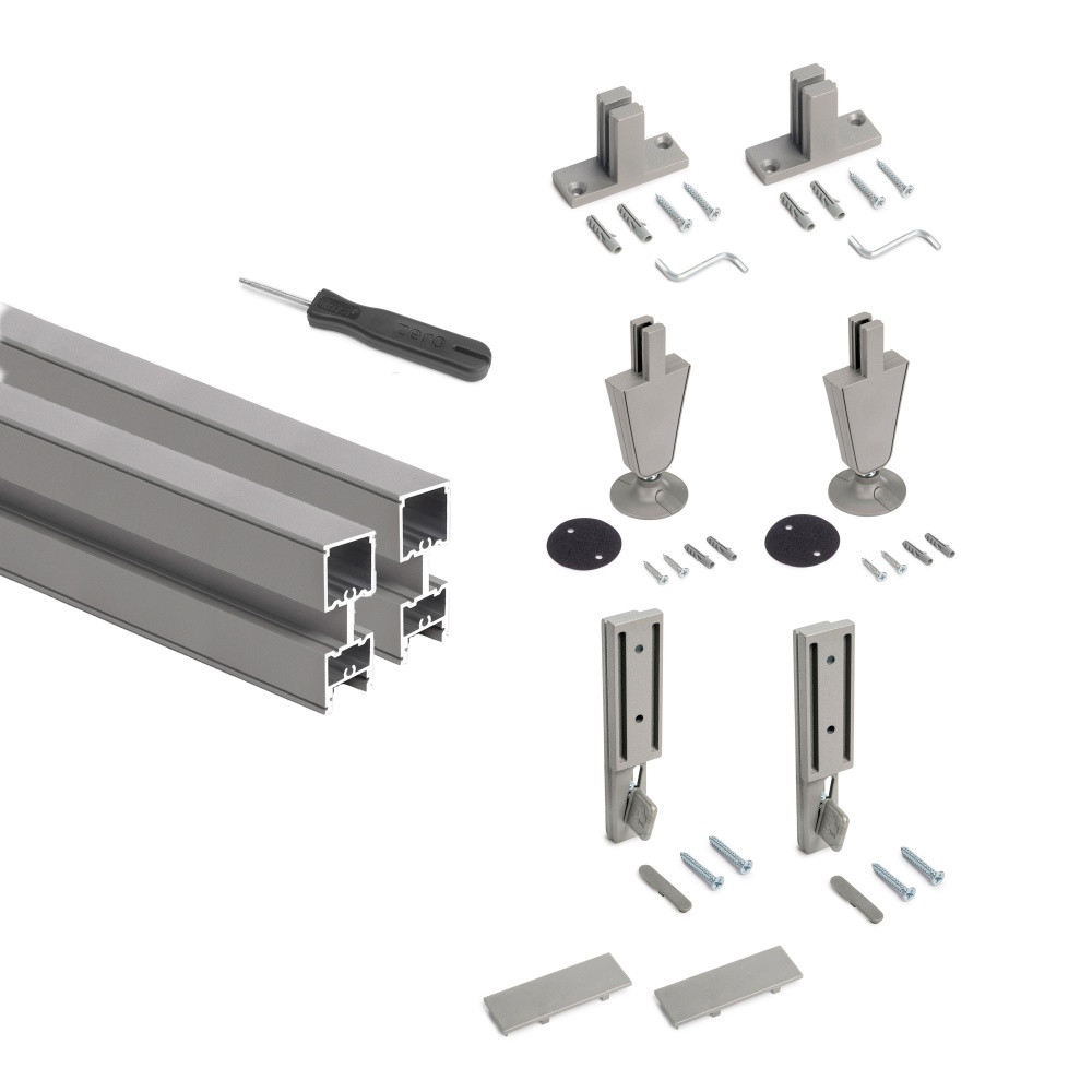Lot de 2 cadres Zero avec quincaillerie et profilés pour montage au sol et au mur avec vérin circulaire - Aluminium et Zamak -