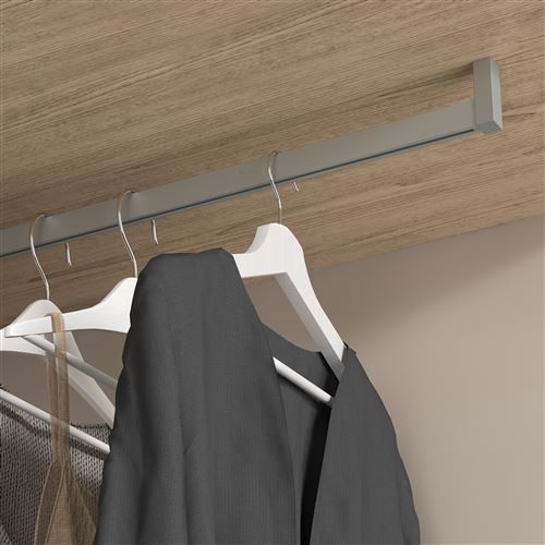 Lot de 2 rails de penderie Luxe - 0-75 m de long - Aluminium et Plastique- Peint gris pierre