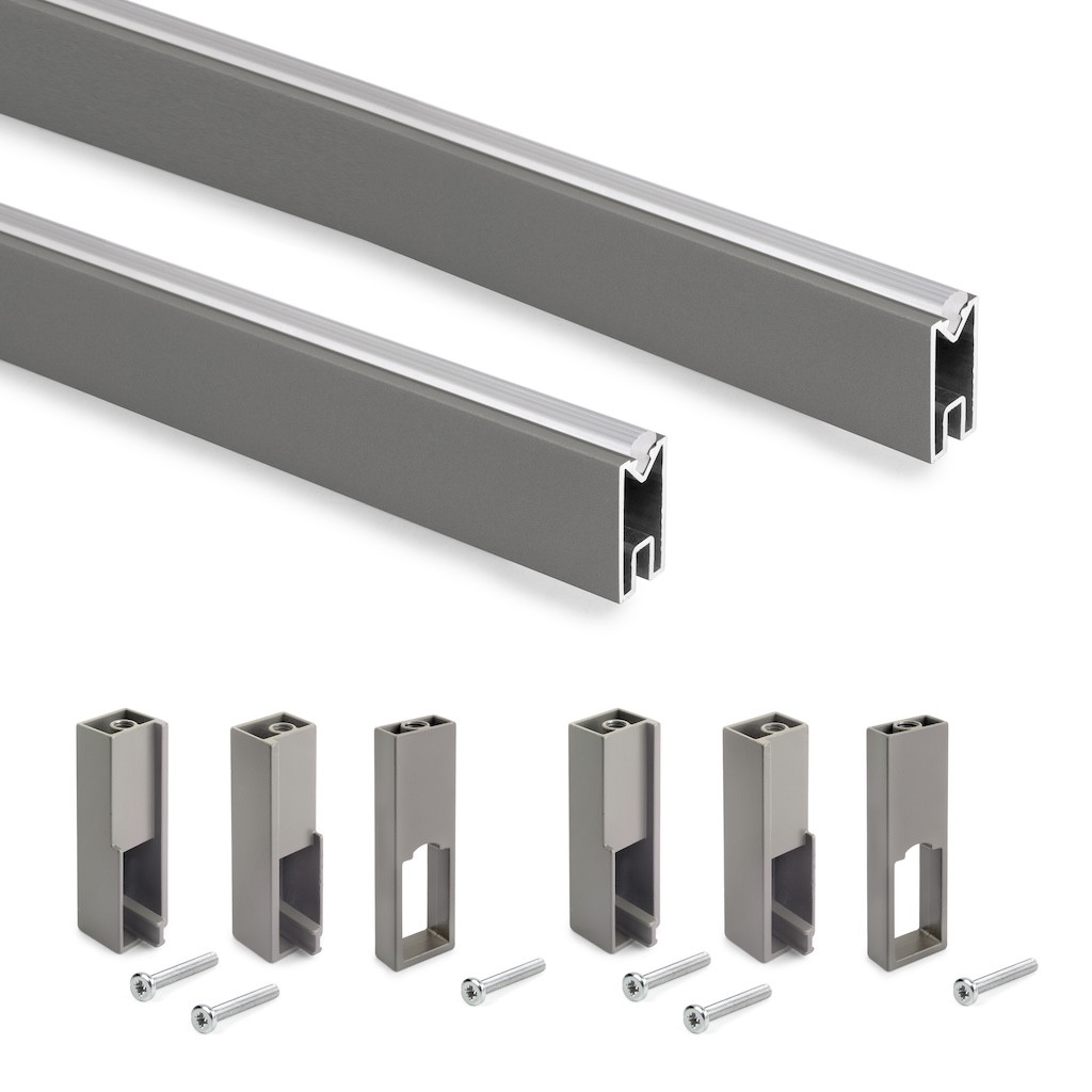 Lot de 2 rails de penderie Luxe 1150 mm - titane avec supports