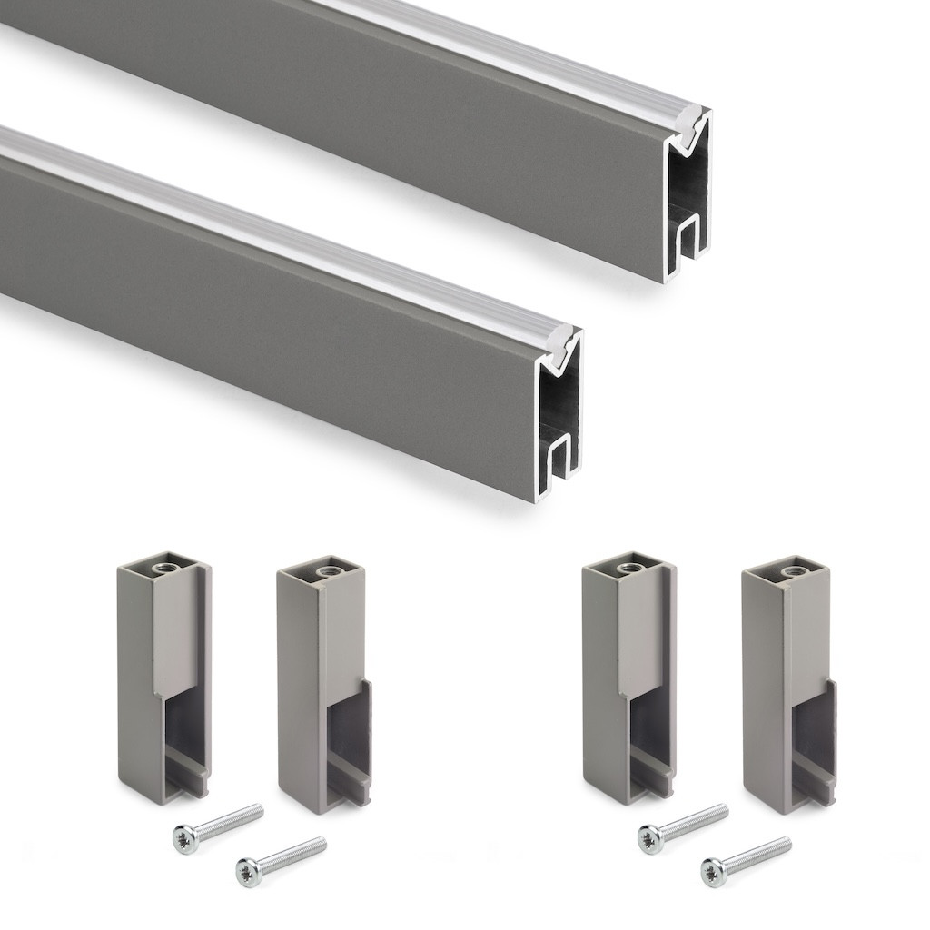 Lot de 2 rails de penderie Luxe 750 mm - titane avec supports