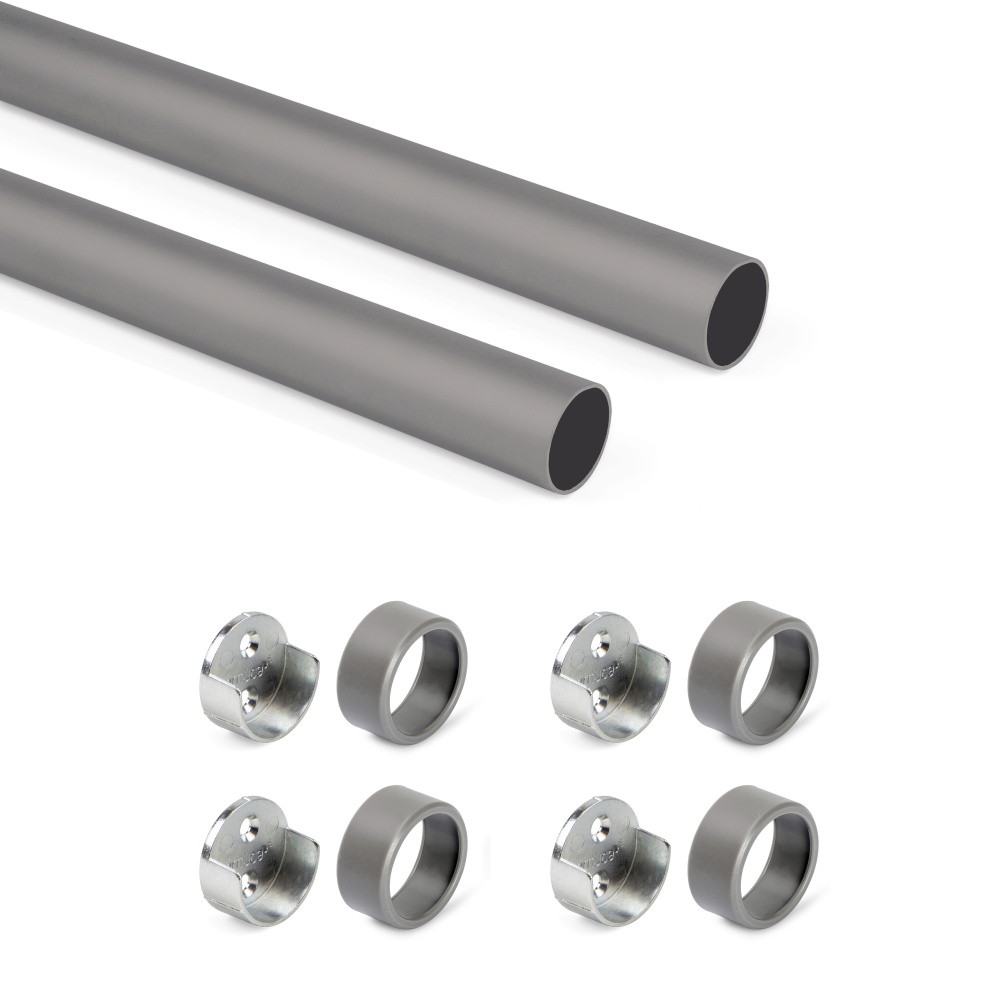 Lot de 2 rails ronds pour armoires D.28mm longueur 0.75m avec supports - Aluminium et Zamak - Titane