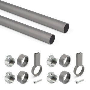 Lot de 2 rails ronds pour armoires D.28mm longueur 1.15m avec supports -  Aluminium et Zamak -  Titane