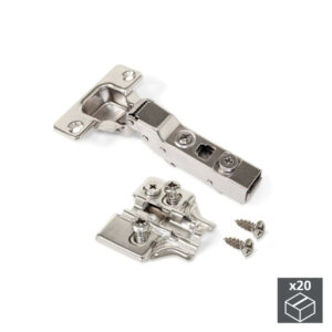 Lot de 20 charnières coudées pour montage en applique X91 avec fermeture amortie et embases Eurovis avec réglage excentrique