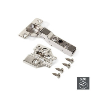 Lot de 20 charnières coudées pour montage en applique X91N avec ouverture 100º et embases avec réglage excentrique à visser