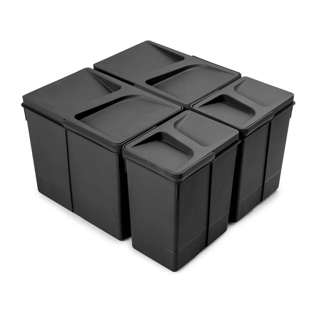 Lot de 4 bacs de tri Emuca Recycle pour tiroir de cuisine - 2 x 15 L et 2 x 7 L noir