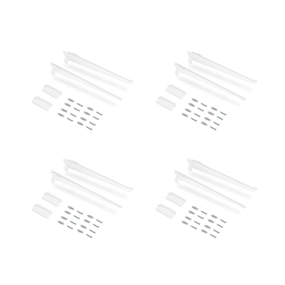 Lot de 4 étagères avec consoles et plaques de fixation murale Jagmet - longueur 230mm - Acier - Peint en blanc