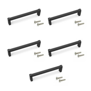 Lot de 5 poignées pour meubles Bergen - L141mm - entraxe 128mm - Aluminium - Peint en noir